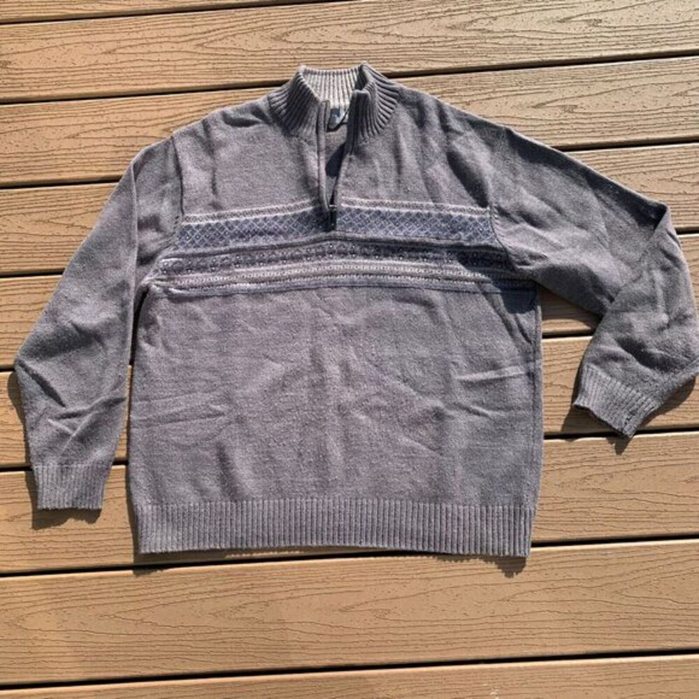 Oscar de la Renta Sweater Men’s XL 1/4 Zip Grey‎ Pullover Grandpa Core